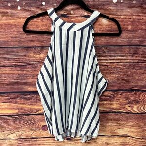 Navy and White Striped Women's Tank Top